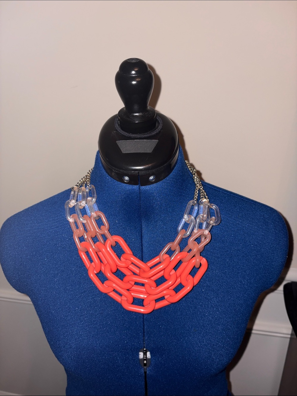 Bold Coral Link Statement Necklace - Unbranded
